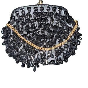Black beaded and sequin vintage clutch bag Made in Hong Kong for Atleigh purse